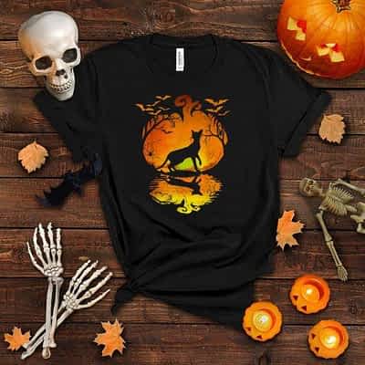 Black Cat Silhouette Pumpkin Halloween Costume Men Women T Shirt