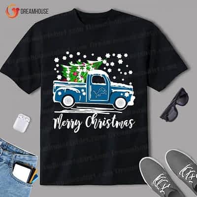 Vintage Car Carrying Christmas Tree Detroit Lions Merry Christmas Shirt