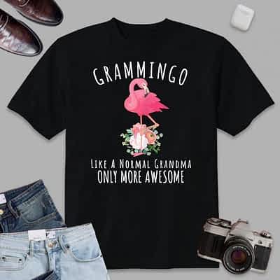 Womens Grammingo Like An Grandma Only Awesome Floral Flamingo Gift T-Shirt