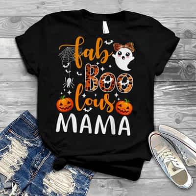 Leopard Fab Boo Lous Mama Spooky Mama Halloween Costume Gift T Shirt