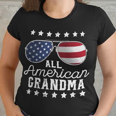 All American Grandma 4th Of July Shirt US Flag Sunglasses
