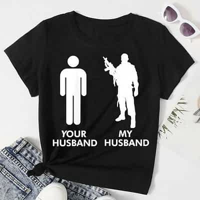 Womens Your Husband vs My Husband Army Wife T-Shirt