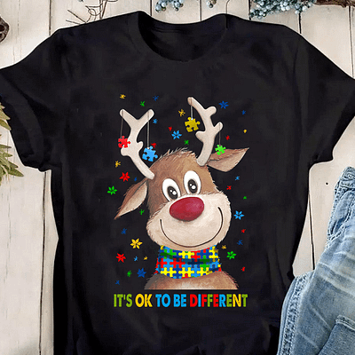 Christmas Reindeer Autism Shirt It's Ok To Be Different
