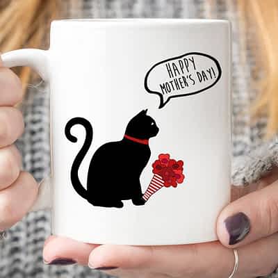 Black Cat Mug Cat Flower Happy Mother's Day