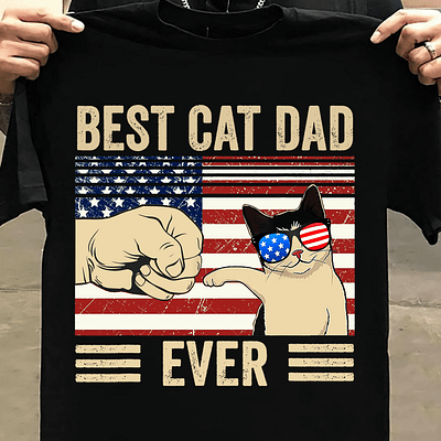 Best Cat Dad Shirt Vintage Cat Glasses American Flag