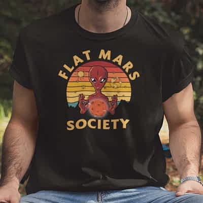 Vintage Flat Mars Society T Shirt Alien Holding Mars