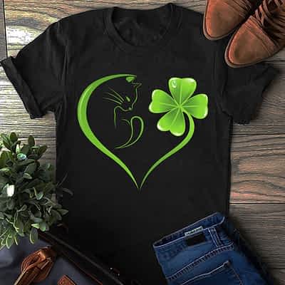 Cat Shirt Four Leaf Clover Irish St Patrick Day
