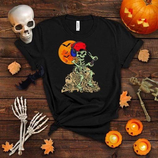 kids halloween cute skeleton gamer vintage gaming boys kids teens t shirt0 1