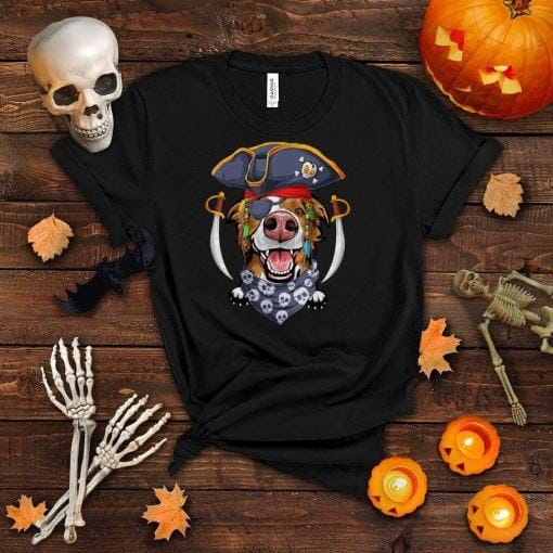 funny brittany dog in pirate hat with two swords halloween t shirt0 1