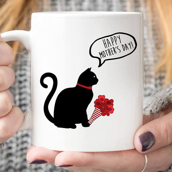 black cat mug cat flower happy mothers day