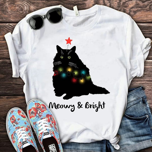 meowy and bright shirt cat merry christmas