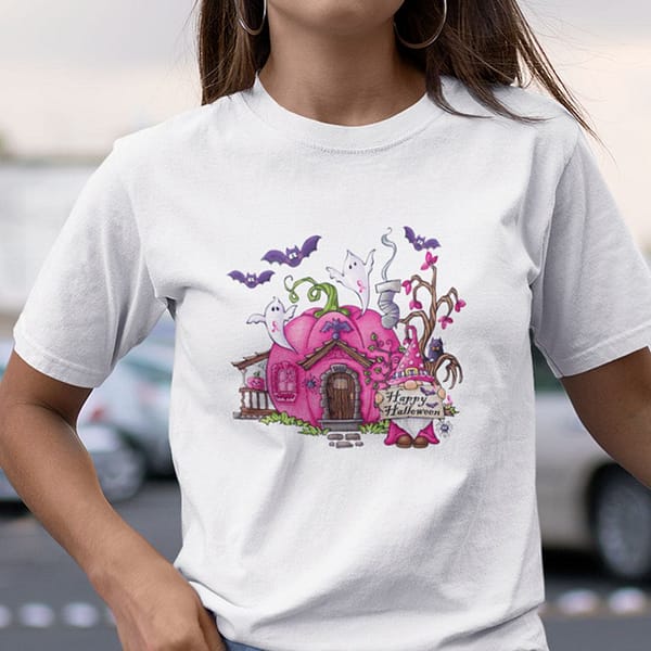 breast cancer awareness gnome happy halloween shirt