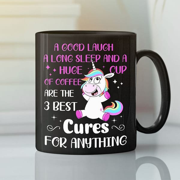 good laugh long sleep and huge cup of coffee unicorn mug main