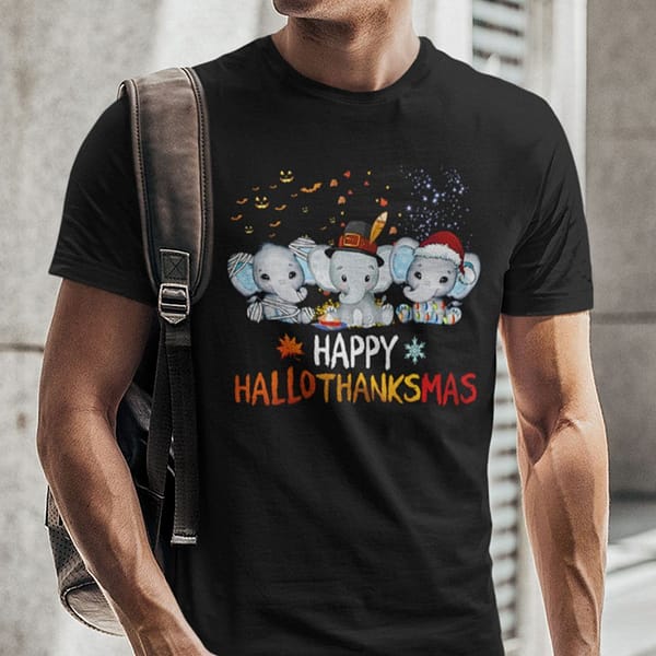 happy hallothanksmas elephant shirt