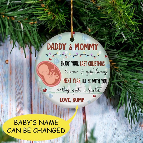 personalized daddy and mommy enjoy your last christmas ornament