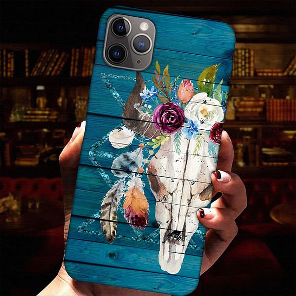 cow skull feather flowers phone case