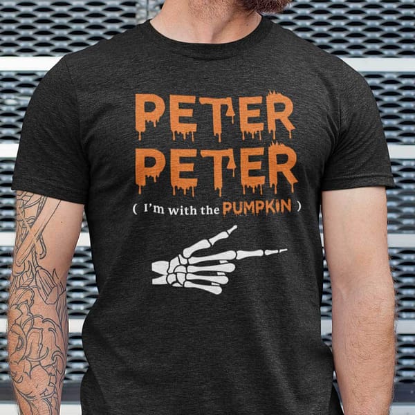 peter peter im with the pumpkin shirt halloween skeleton hand