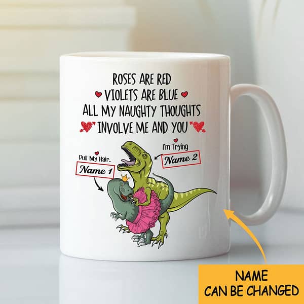 personalized roses are red violets are blue t rex dinasour mug
