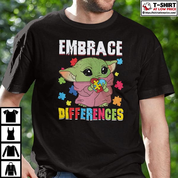 embrace differences baby yoda autism awareness shirt 2