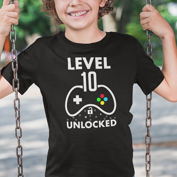 level 10 unlocked 10th birthday gaming shirt 1