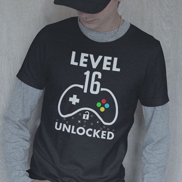 level 16 unlocked 16th birthday gaming shirt 1