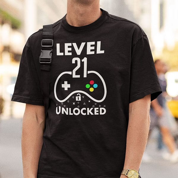 level 21 unlocked 21st birthday gaming shirt 1