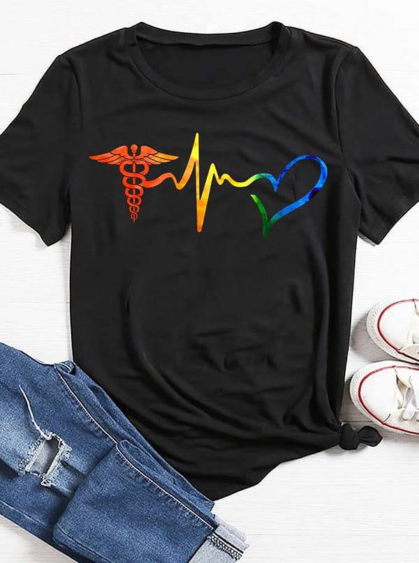 nurse shirt caduceus heartbeat