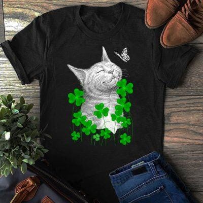 Cat Shamrock Butterfly Shirt St Patrick's Day