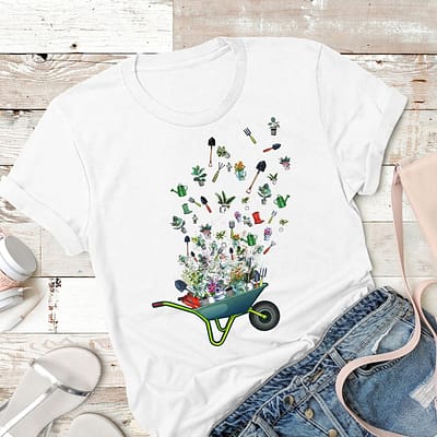 Gardener Shirt Wheelbarrow Gardening Tools Flying