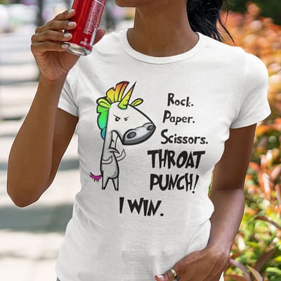 Unicorn T Shirt Rock Paper Scissors Throat Punch I Win!