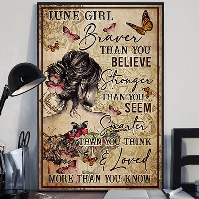Yoga Poster June Girl Braver Than You Believe Butterfly