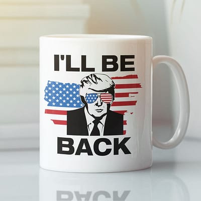 2024 Trump I'll Be Back Mug US Flag Glasses