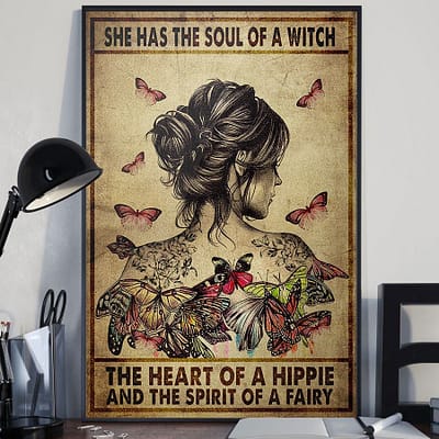 Yoga Poster Butterfly Hippie She Has The Soul Of A Witch