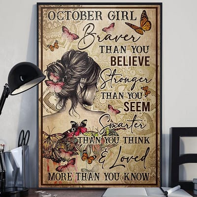 Yoga Poster October Girl Braver Than You Believe Butterfly