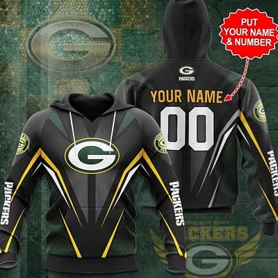 Custom Name Number NFL Green Bay Packers black Printed Hoodie