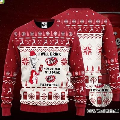 Dr Seuss I Will Drink Dr Pepper Here Or There Christmas Ugly Sweater