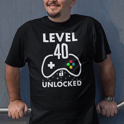 Level-40-Unlocked-40th-Birthday-Gaming-Shirt
