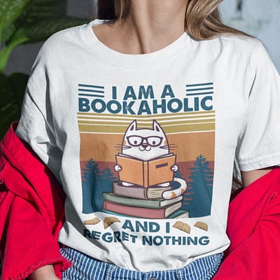i am a bookaholic and i regret nothing shirt cat lovers
