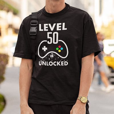 level 50 unlocked 50th birthday gaming shirt 2