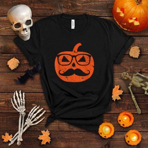 Nerd Geek Pumpkin With Mustache Wearing Glasses Halloween T Shirt