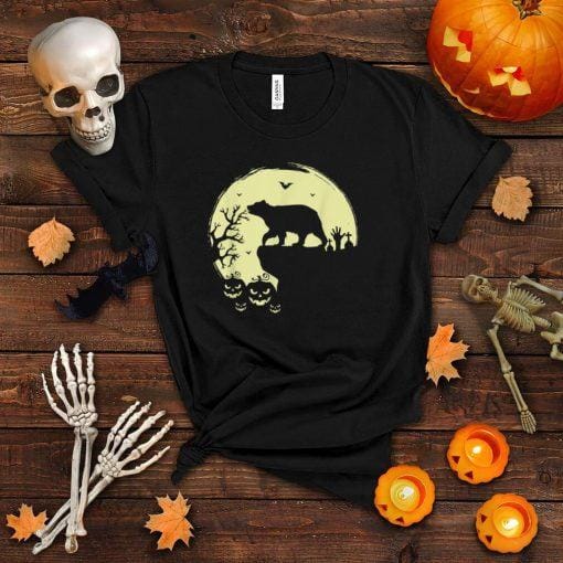 Spooky Halloween Grizzly Bear Full Moon Black Brown Animal T Shirt