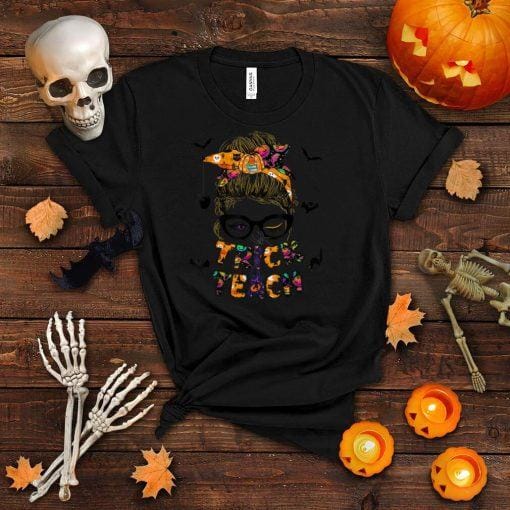 Trick or Teach One Spooky Teacher Messy Bun Halloween T Shirt