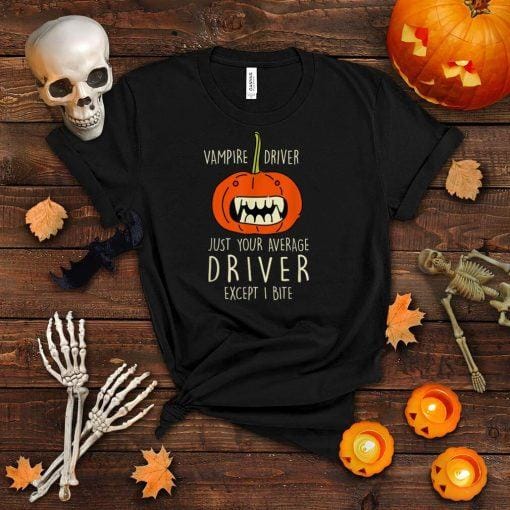 Vampire Driver Halloween Driving Scary Motorist Pumpkin T Shirt