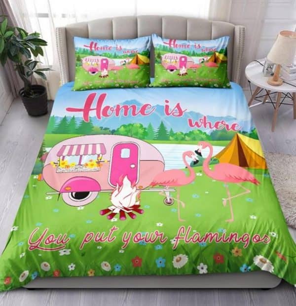 Camping Flamingo Home Is Where Bedding Set