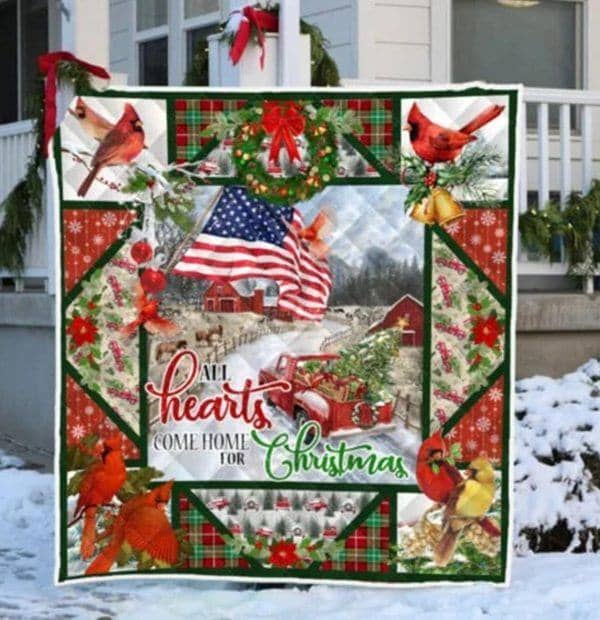 Christmas Cardinals Red Truck Quilt Blanket