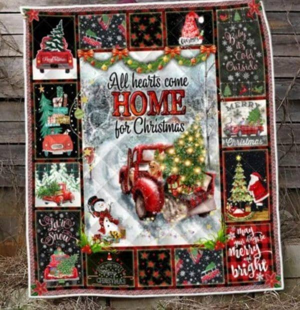 Christmas Quilt Blanket All Hearts Come Home For Christmas