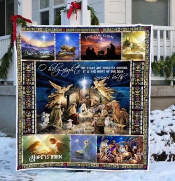 Christmas Silent Night. Jesus Is Born Quilt Blanket