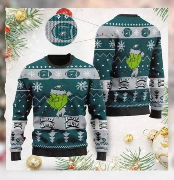 Philadelphia Eagles American Nfl Football Team Logo Cute Grinch Ugly Christmas Sweater