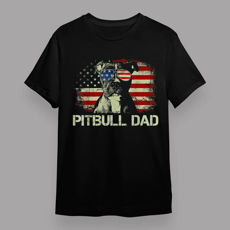 American Pitbull Dad Tee Gift For Father Men Women Dog Lover T-Shirt Size S-XXL