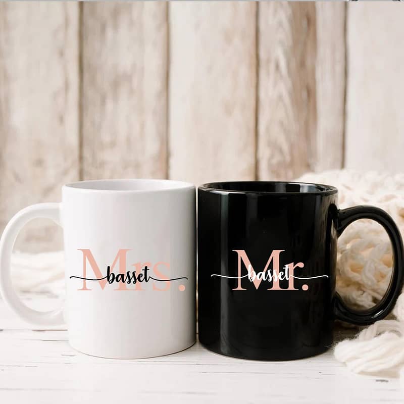 Mrs Basset Mr Basset Wedding Gift Couple Mug